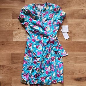 Adrianna Papell Safe Silk Retro Floral Wrap Tie Dress Size 10.